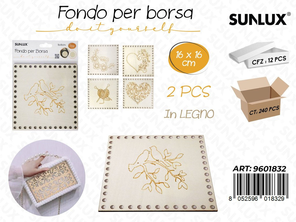 Sunlux Fondo per Borsa in Legno 2PCS Ass. 16*16CM