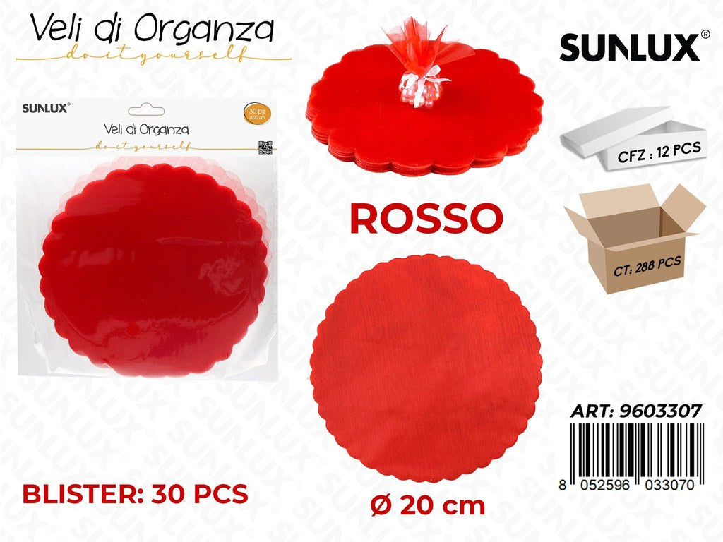 Sunlux Veli di Organza ROSSO30PCS D.20CM