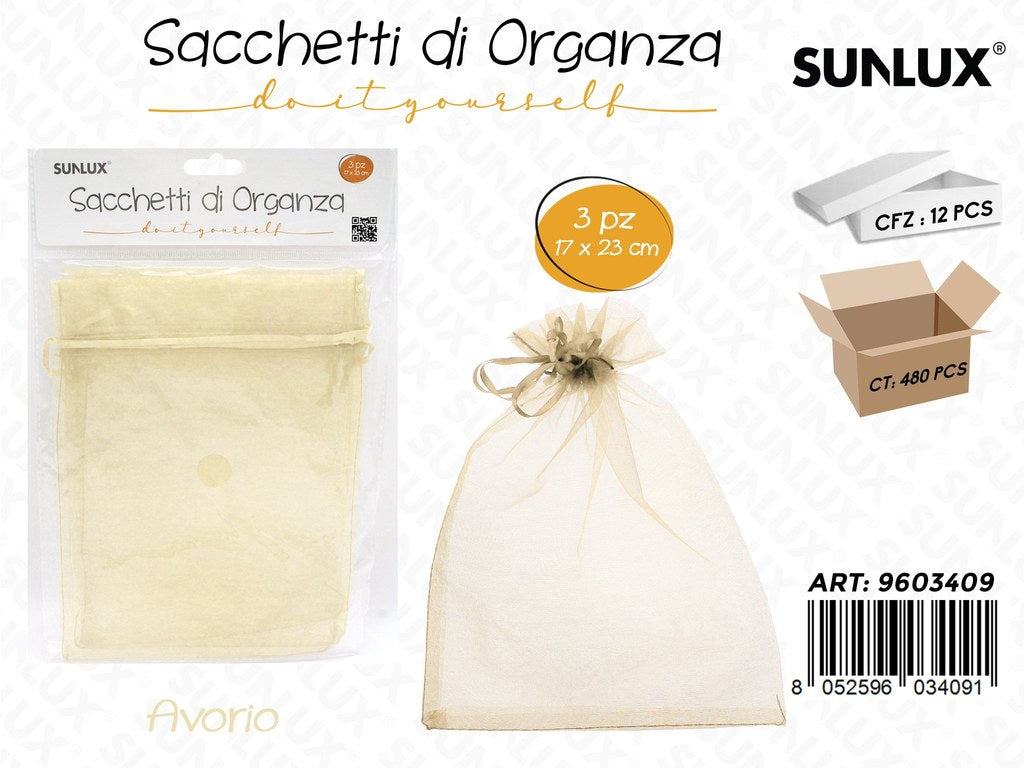 Sunlux Sacchetto Organza Avorio 3PCS 17*23CM