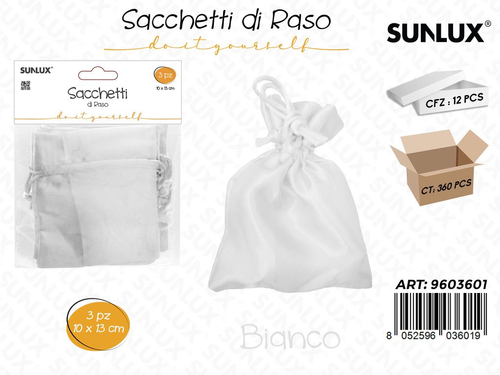 Sunlux Sacchetti di Raso Bianco 10*13CM 3PCS