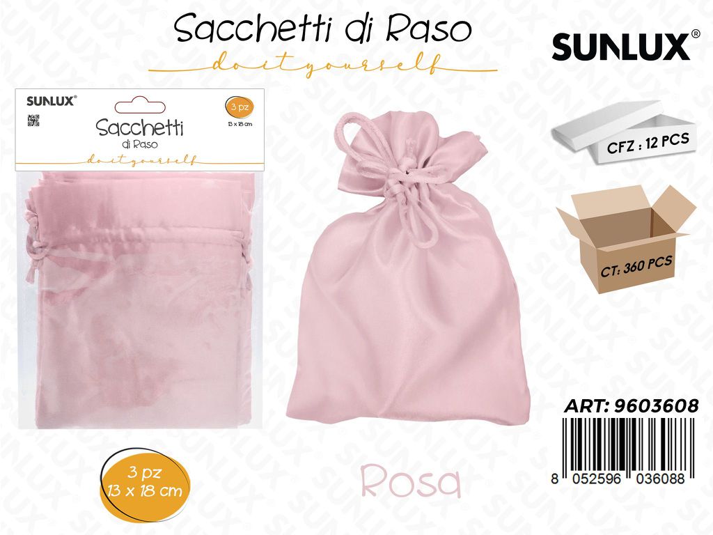 Sunlux Sacchetti di Raso Rosa 13*18CM 3PCS