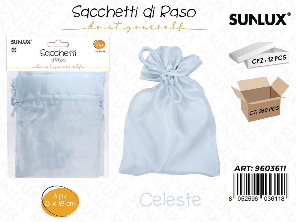 Sunlux Sacchetti di Raso Celeste 13*18CM 3PCS