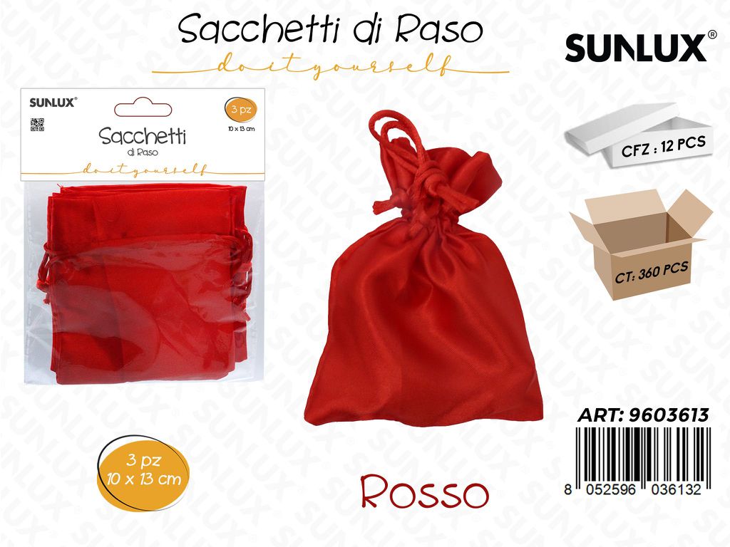 Sunlux Sacchetti di Raso Rosso 10*13CM 3PCS