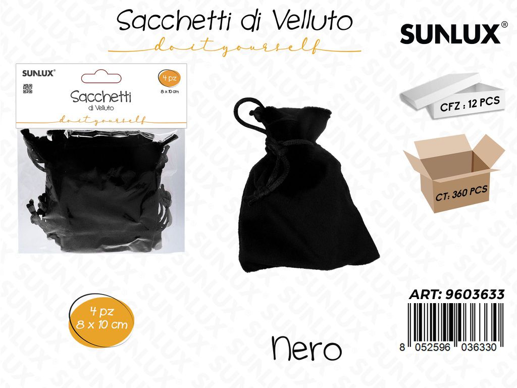 Sunlux Sacchetti di Velluto Nero 8*10CM 4PCS