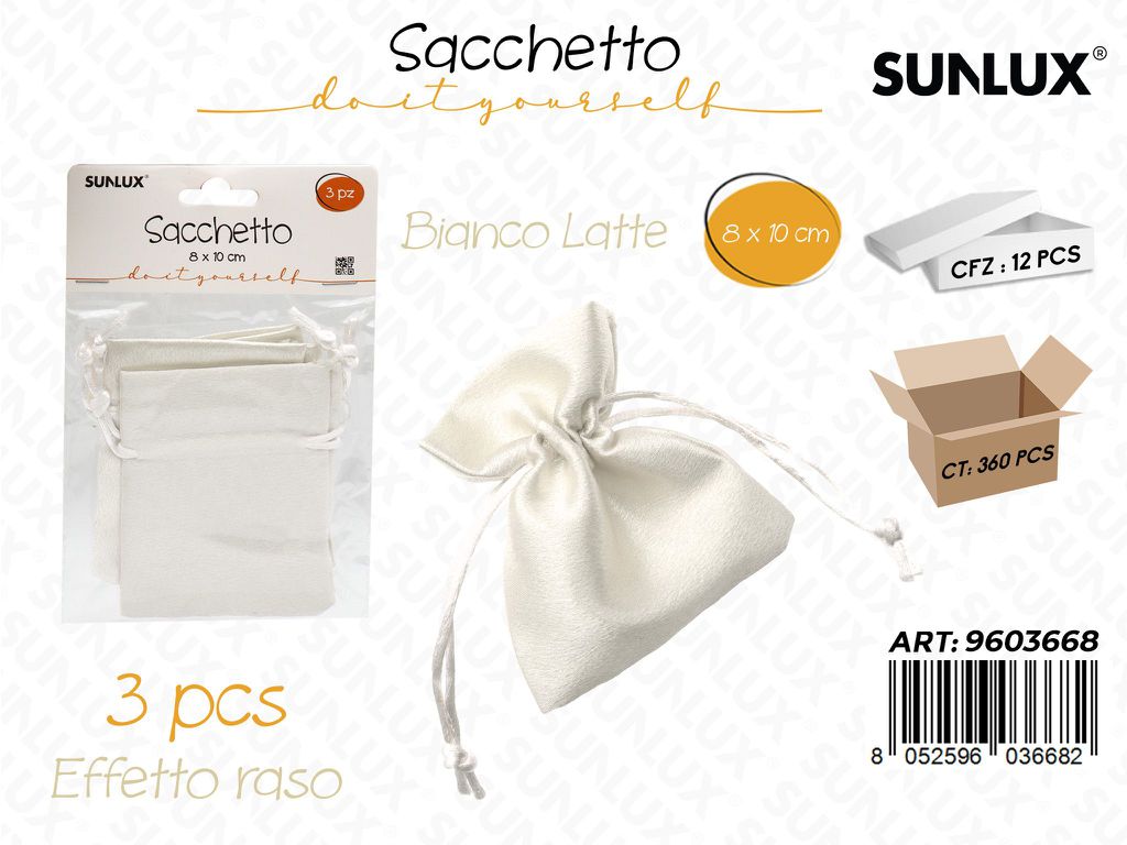 Sunlux Sacchetto Bomb. Bianco Latte Raso 3PCS 8*10CM