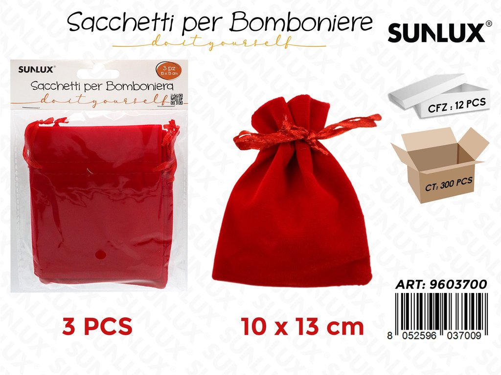 Sunlux Sacchetti Bomb. Rosso 3PCS 10*13CM
