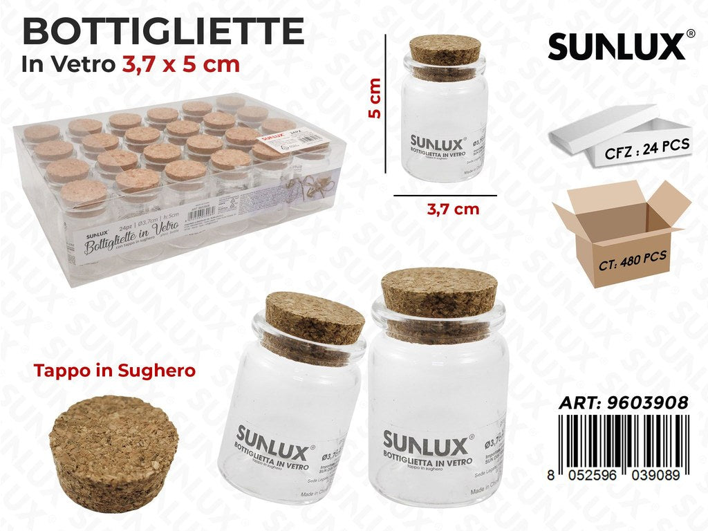Sunlux Bottigliette in Vetro c/Tappo Sughero 3.7*5CM