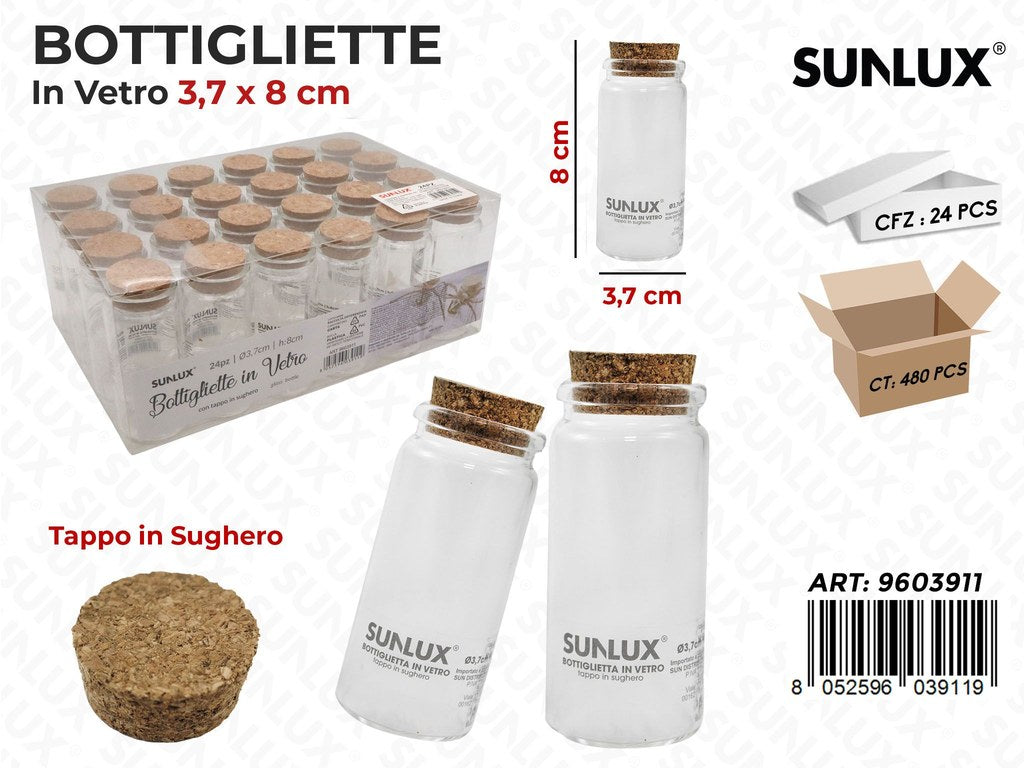 Sunlux Bottigliette in Vetro c/Tappo Sughero 3.7*8CM