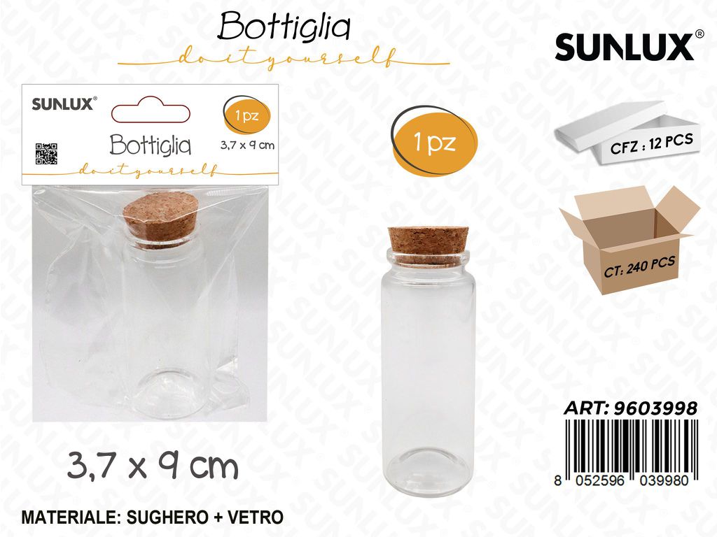 Sunlux Bottiglia in Vetro c/Tappo Sughero 3.7*9CM