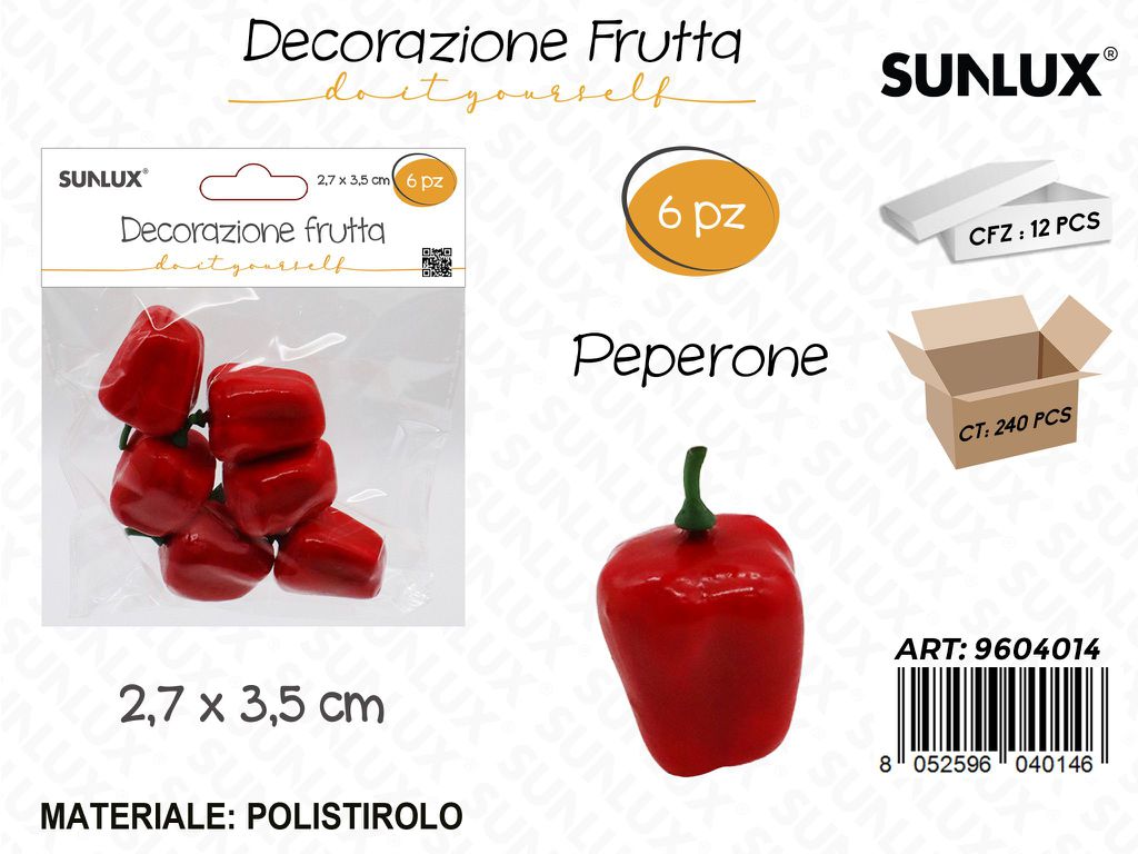 Sunlux Dec. Frutta Peperone 6PCS 2.7*3.5CM
