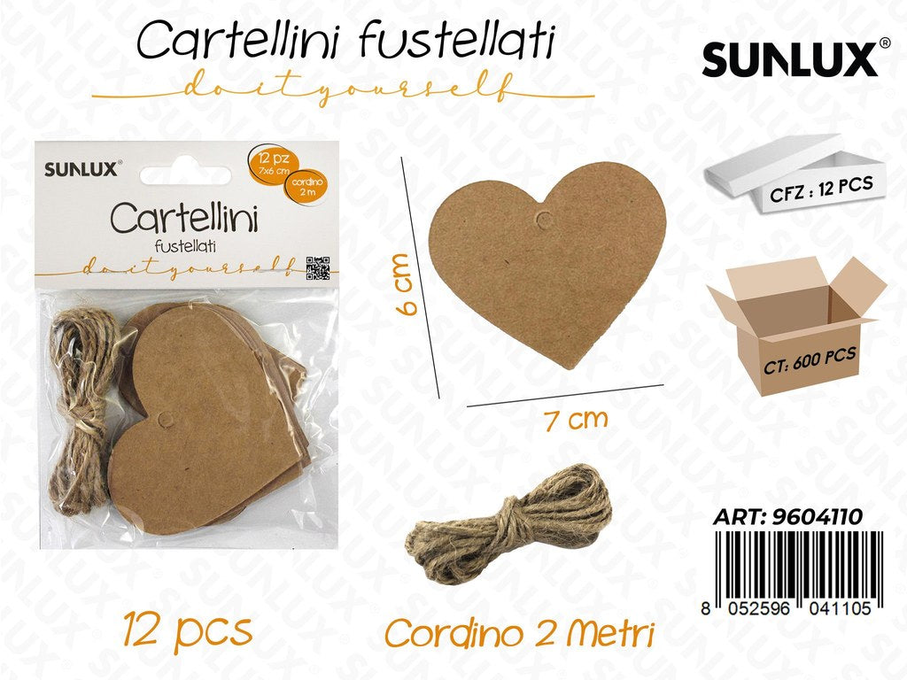 Sunlux Cartellini Fustellati c/ Cord. 12PCS 7*6CM