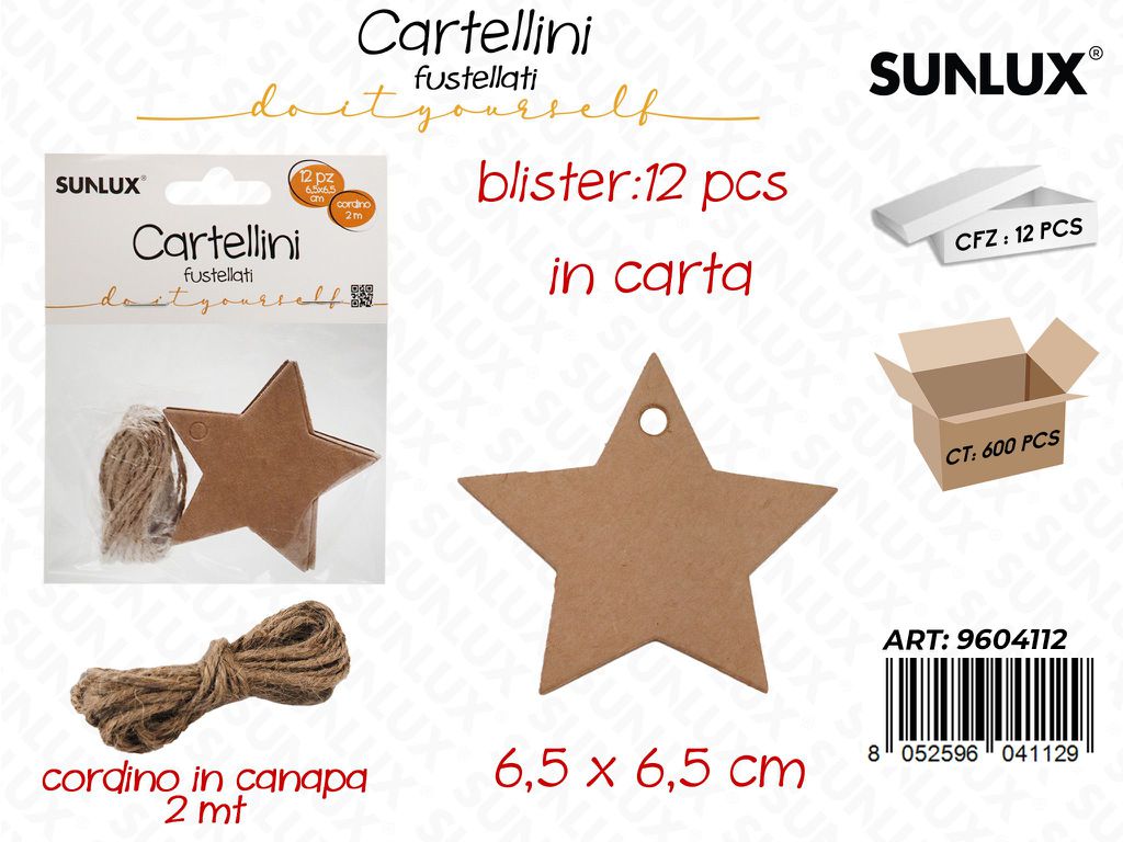 Sunlux Cartellini Fustellati c/ Cord. 12PCS 6.5*6.5CM