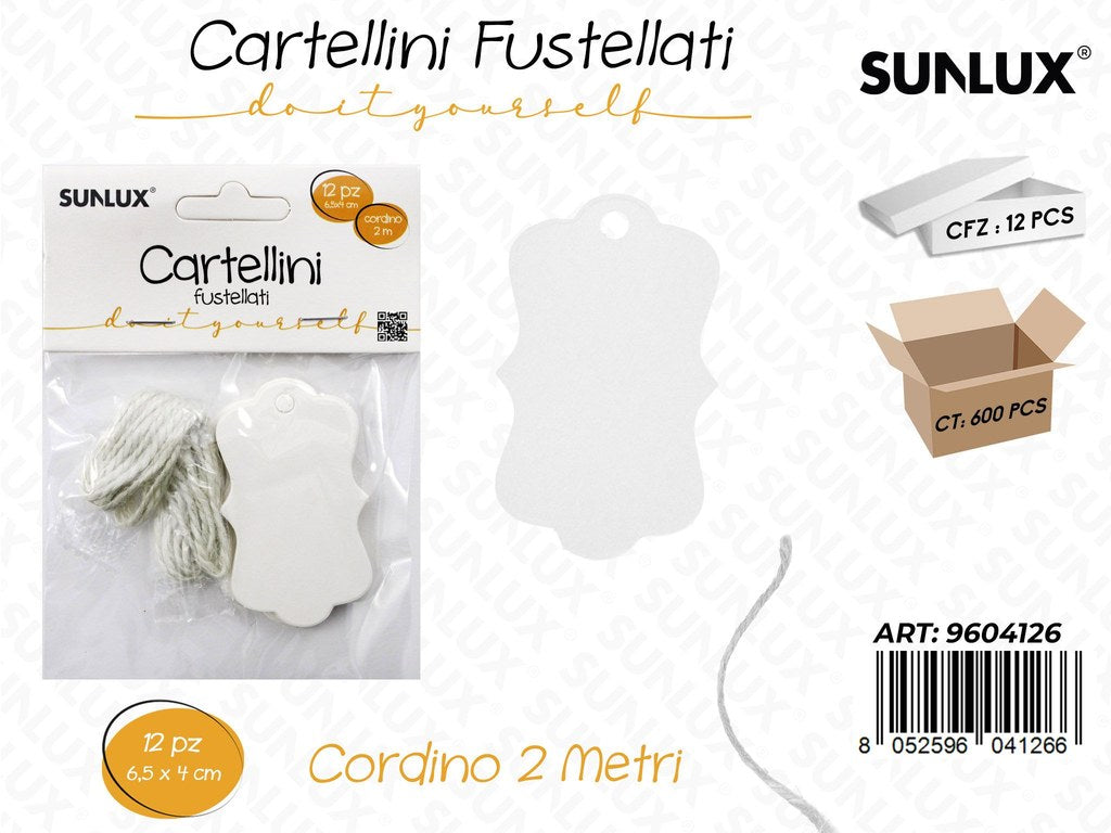 Sunlux Cartellini Fustellati c/ Cord. 12PCS 6.5*4CM