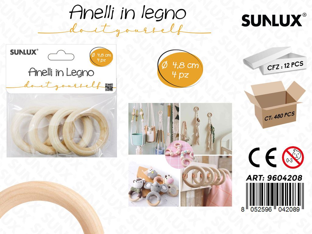Sunlux Anelli in Legno D.4.8CM 4PCS