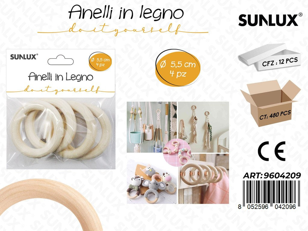 Sunlux Anelli in Legno D.5.5CM 4PCS