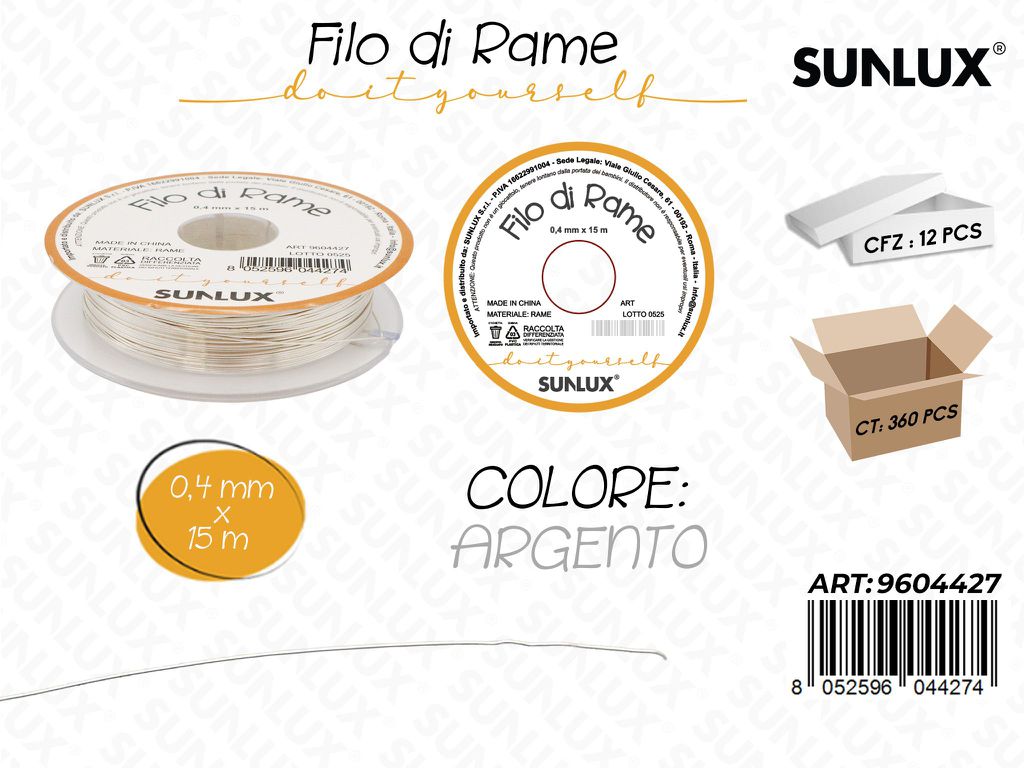 Sunlux Filo di Rame Arg. 0.4MM*15M