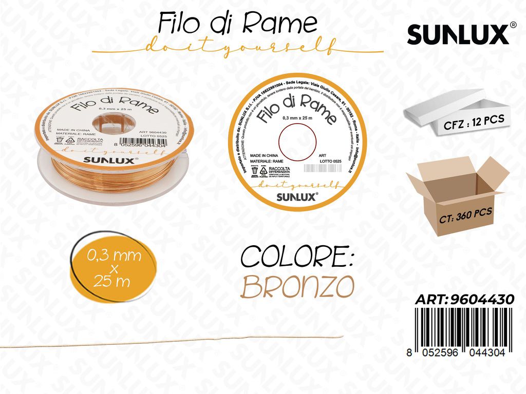 Sunlux Filo di Rame Bronzo 0.3MM*25M
