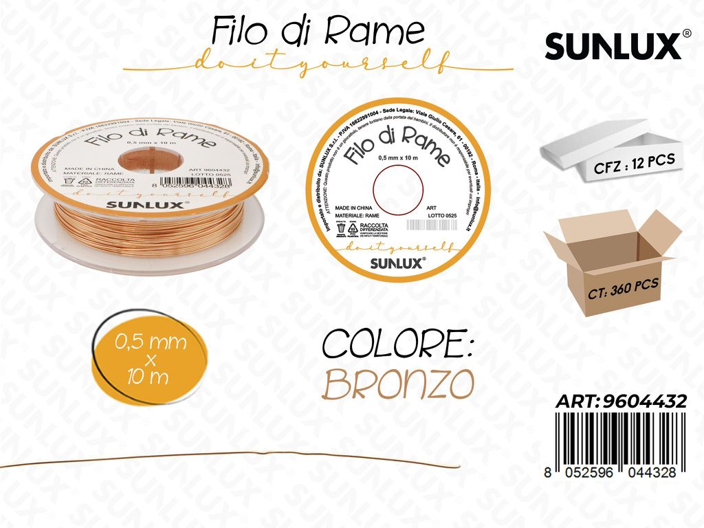 Sunlux Filo di Rame Bronzo 0.5MM*10M