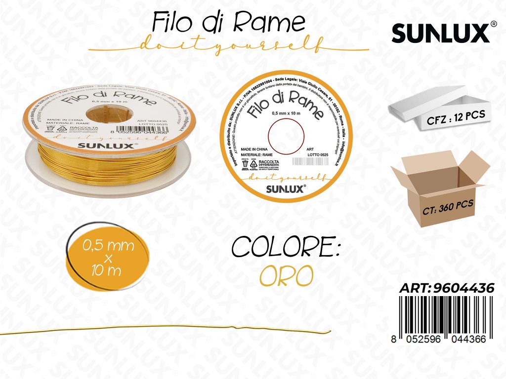 Sunlux Filo di Rame Oro 0.5MM*10M