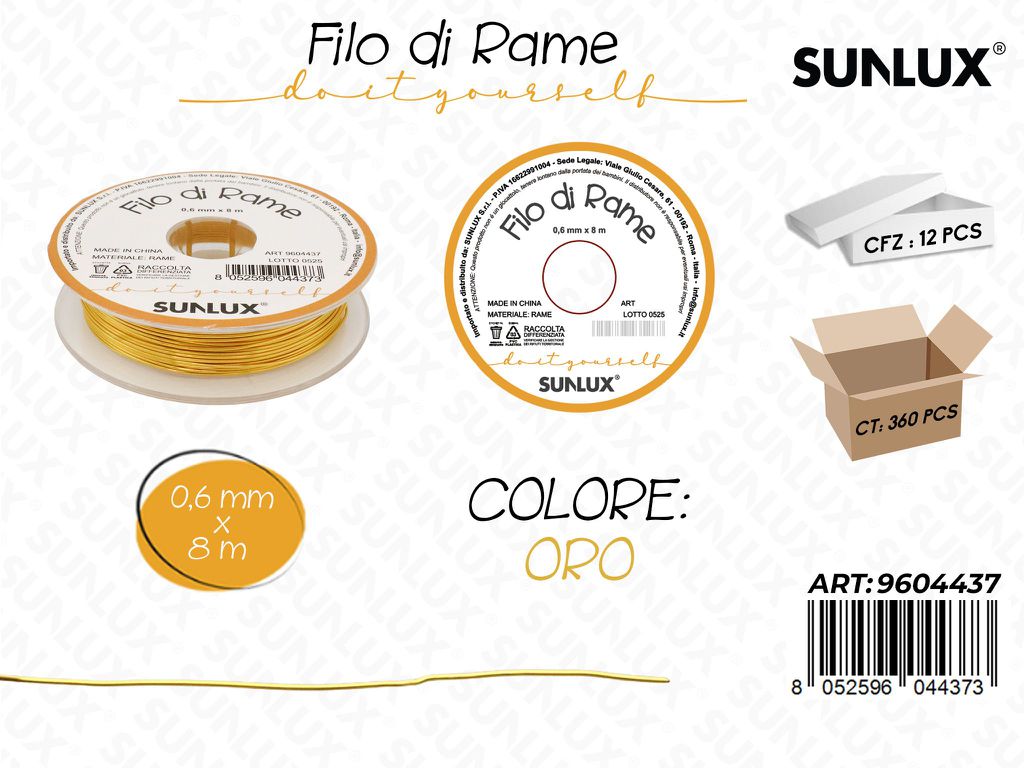 Sunlux Filo di Rame Oro 0.6MM*8M
