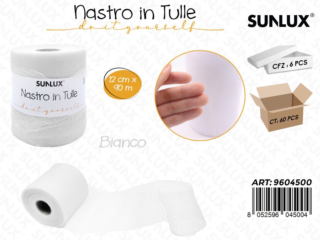 Sunlux Nastro in Tulle Bianco 12CM*90MT