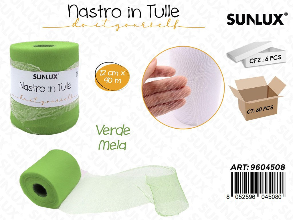 Sunlux Nastro in Tulle Verde Mela 12CM*90MT