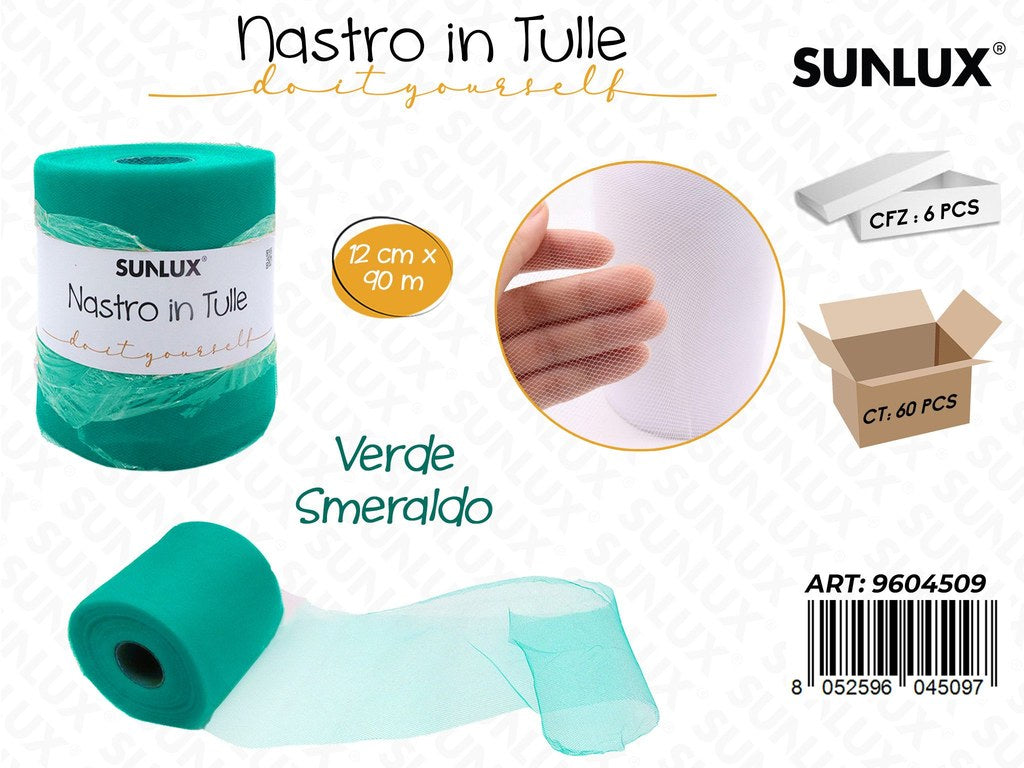 Sunlux Nastro in Tulle Verde Smeraldo 12CM*90MT