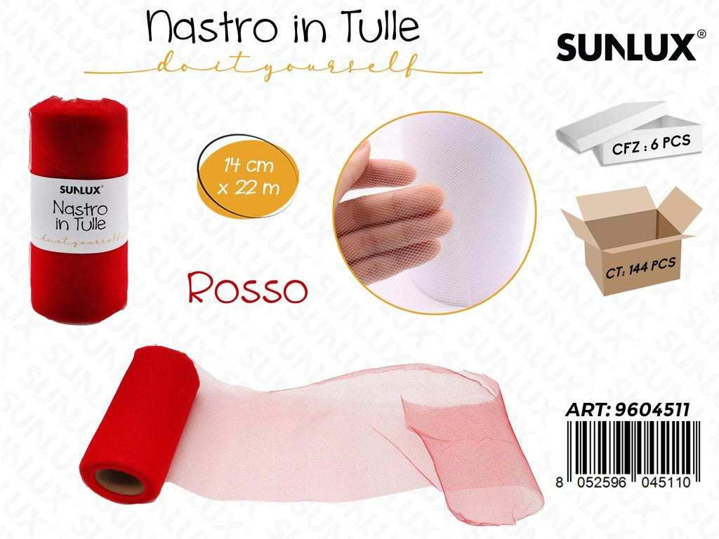 Sunlux Nastro di Tulle Rosso 14CM*22MT