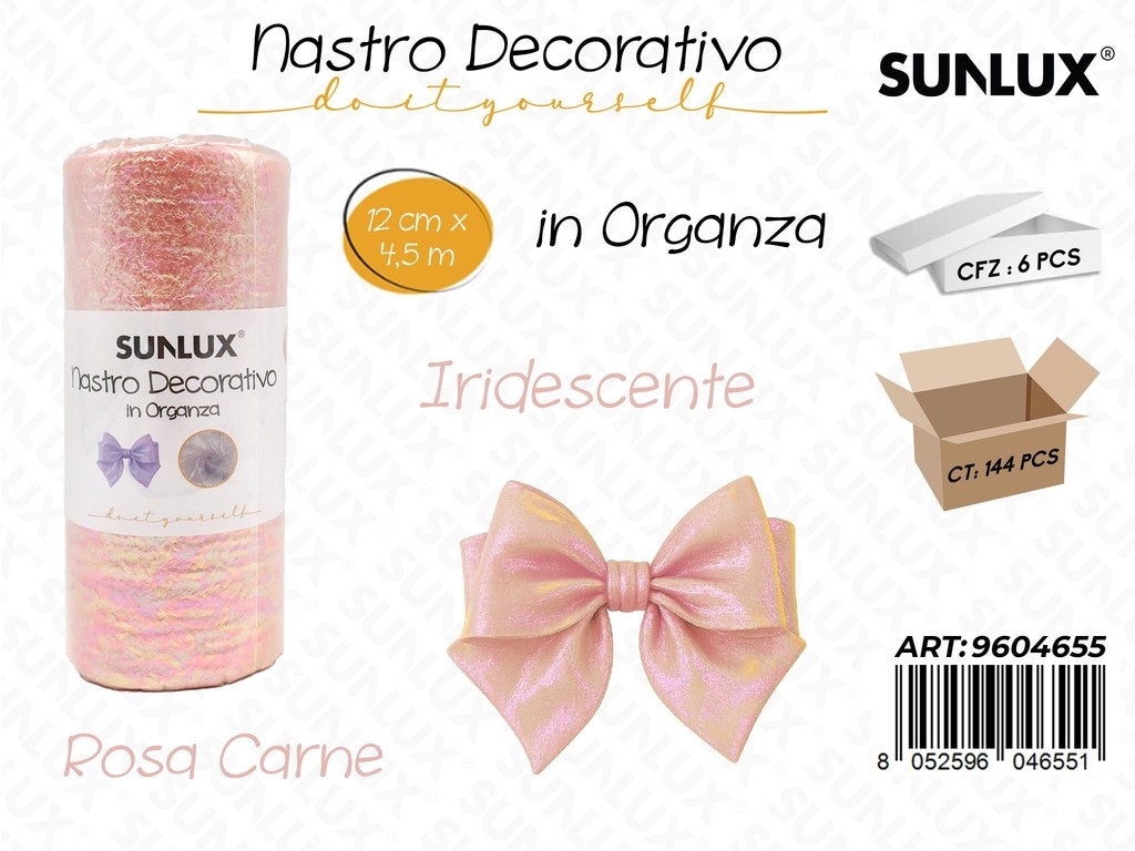 Sunlux Nastro Dec.in Organza 12CM*4.5M Rosa Carne Iridescente