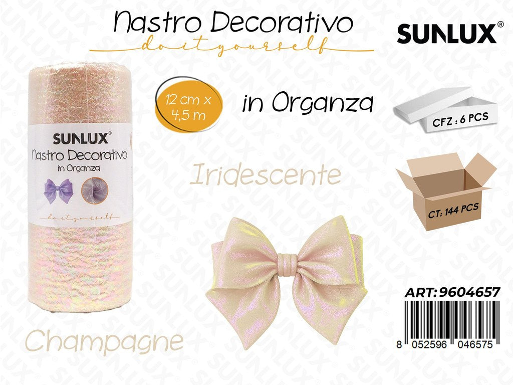 Sunlux Nastro Dec.in Organza 12CM*4.5M Champagne Iridescente