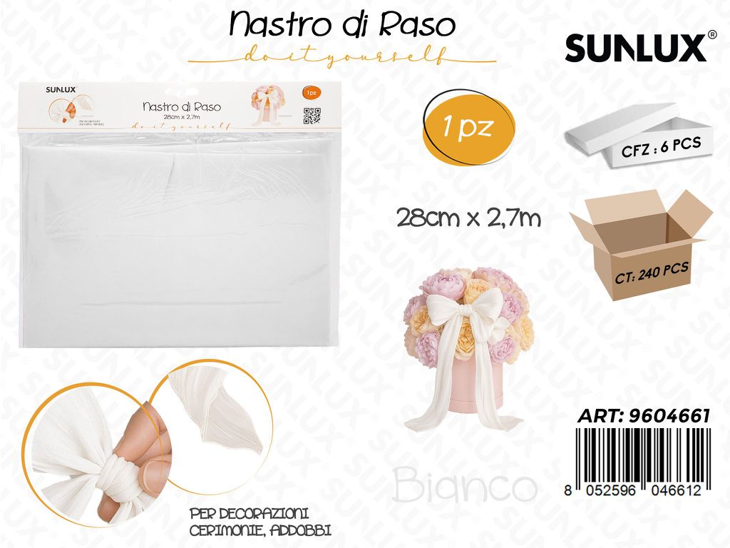 Sunlux Nastro in Raso Bianco 28CM*2.7MT