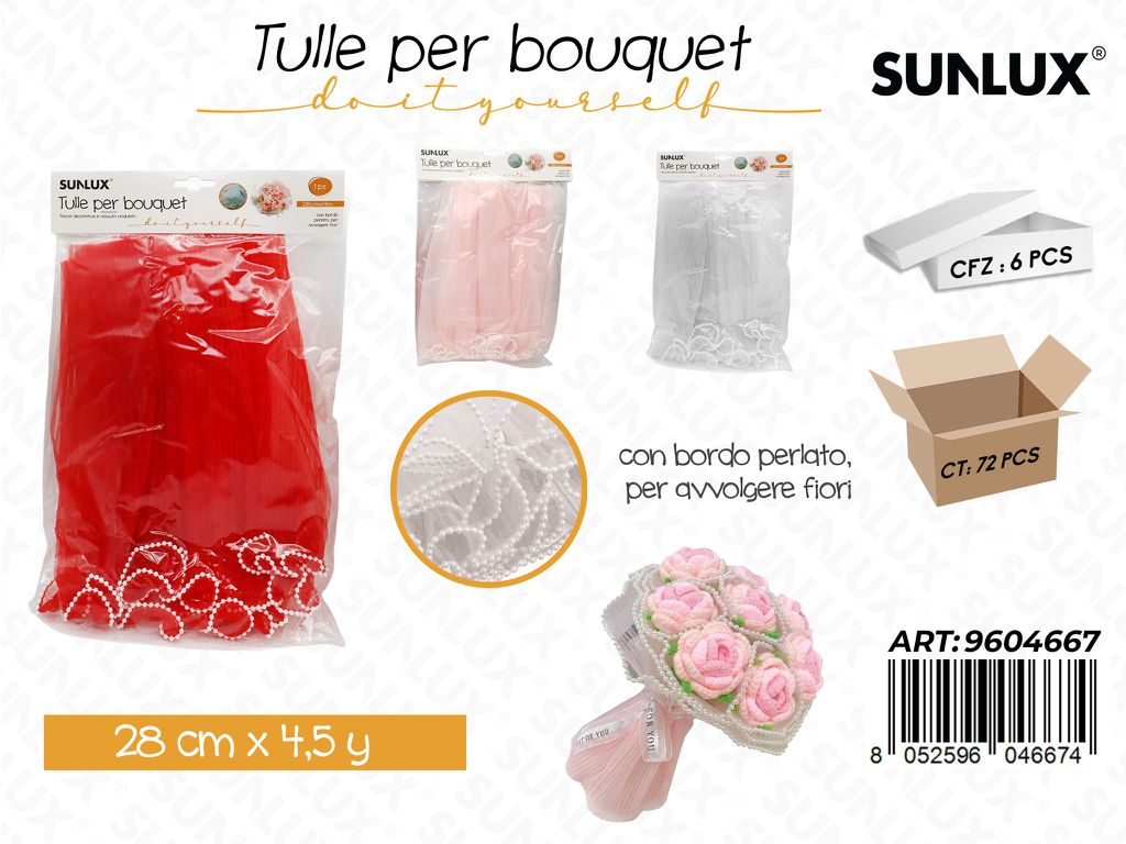 Sunlux Tulle Bouquet c/Perle Col. Ass. 28CM*4.5Y