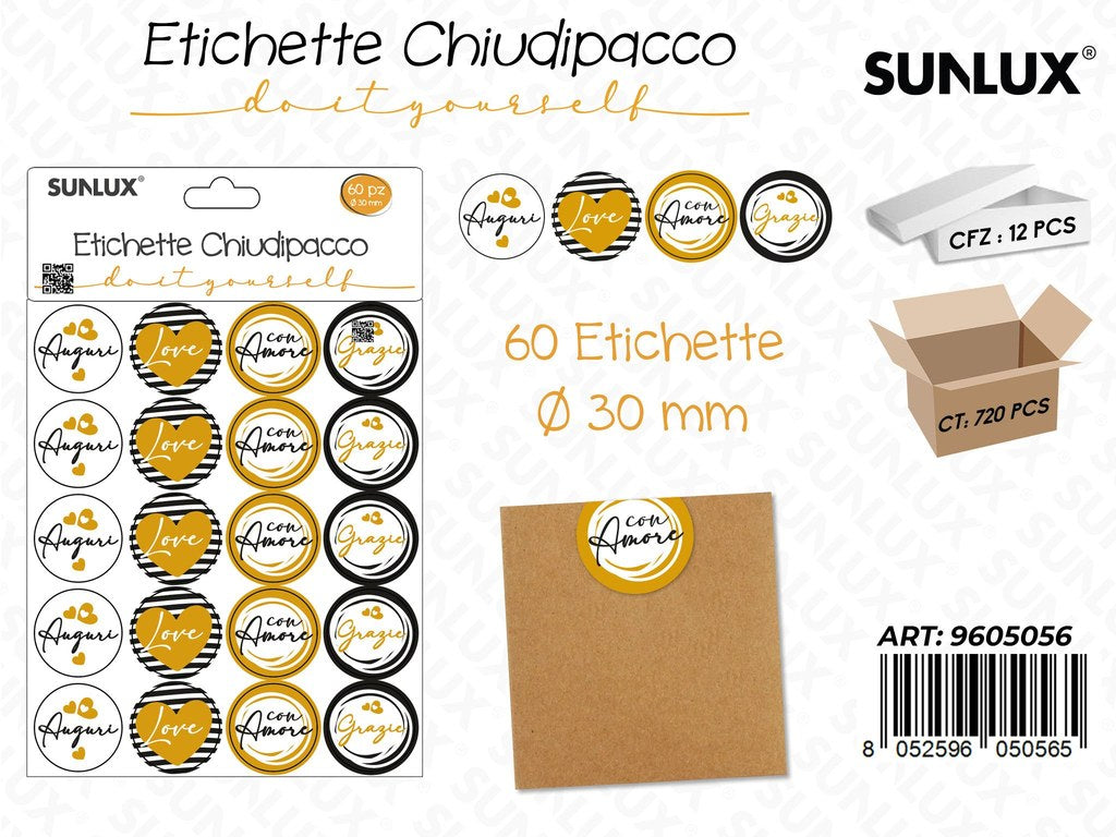 Sunlux Etichette Chiudipacco D.30MM 60PCS Ass.