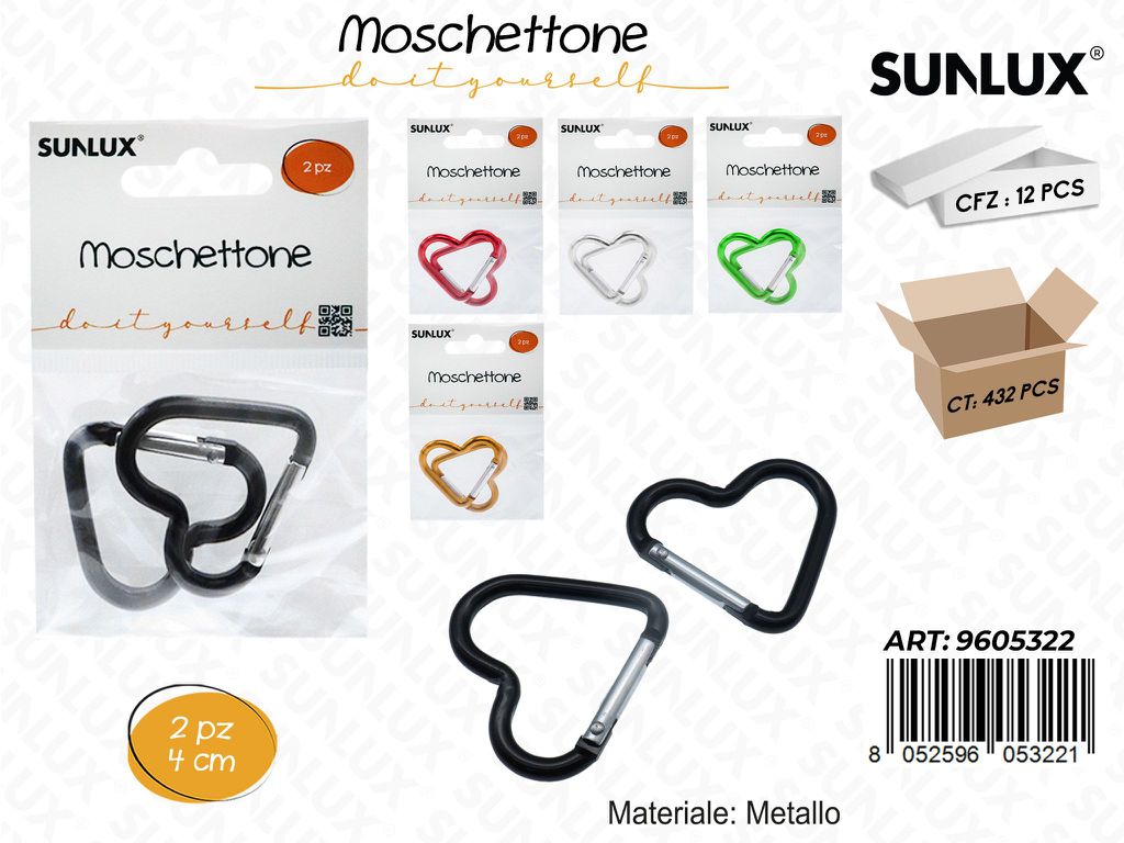 Sunlux Moschettone Cuore Metallo 2PCS 4CM Ass.