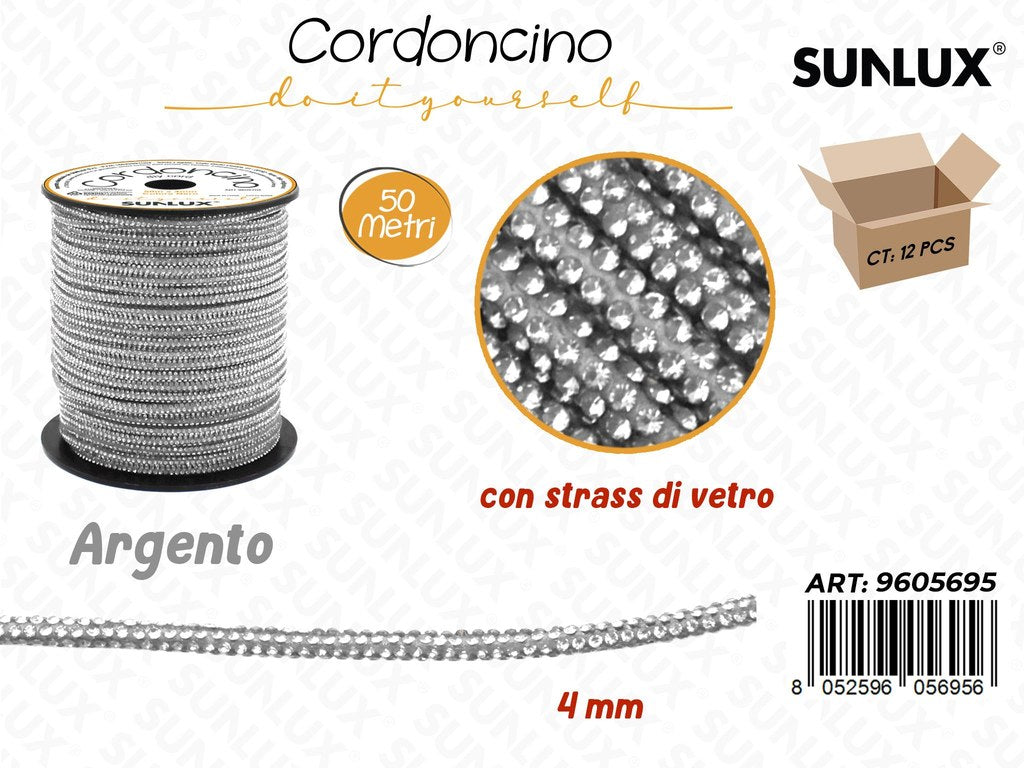 Sunlux Cordoncino Diy Arg. c/Strass Vetro 4MM*50MT