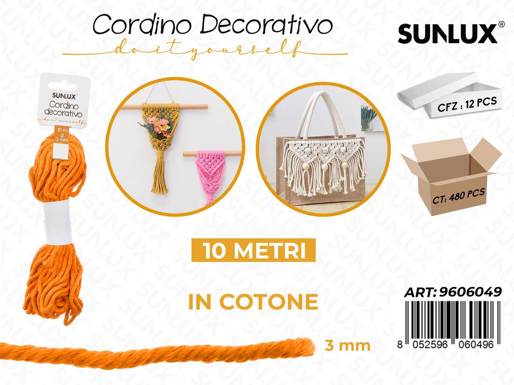 Sunlux Cordino Dec. in Cotone Arancione 3MM*10MT