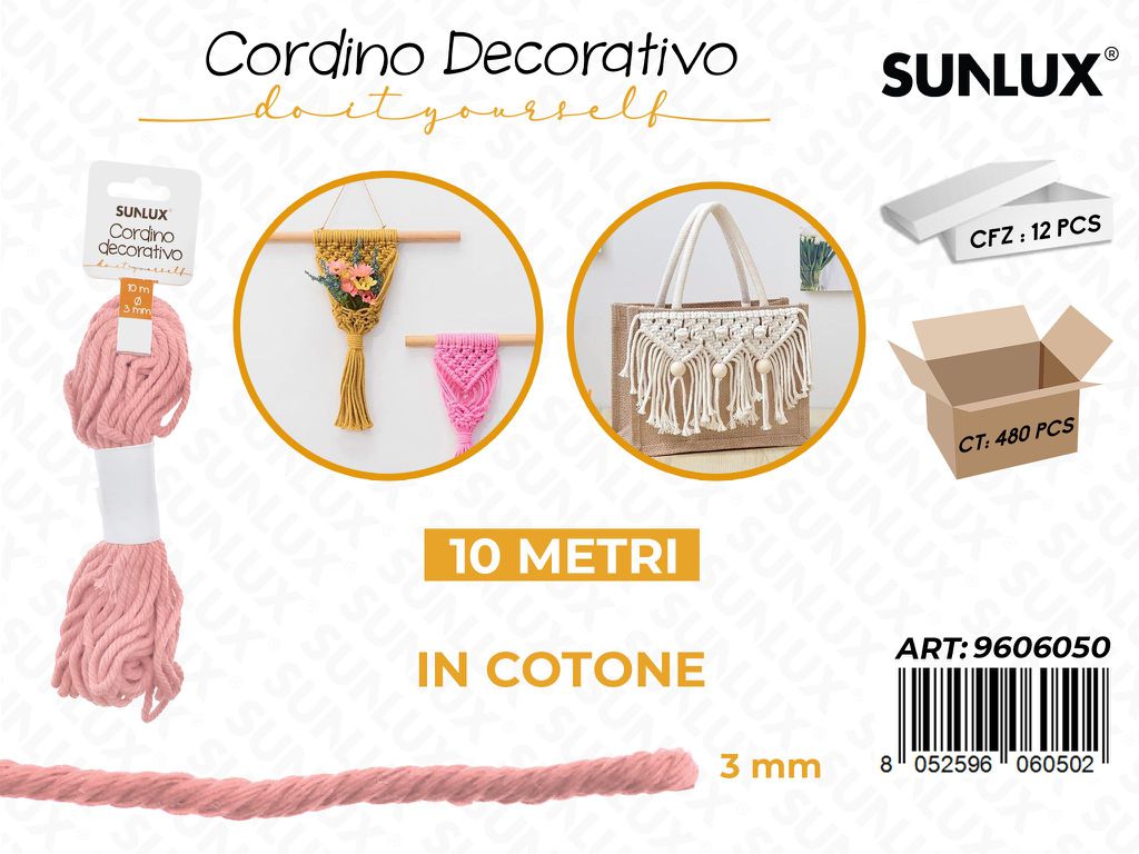 Sunlux Cordino Dec. in Cotone Rosa 3MM*10MT