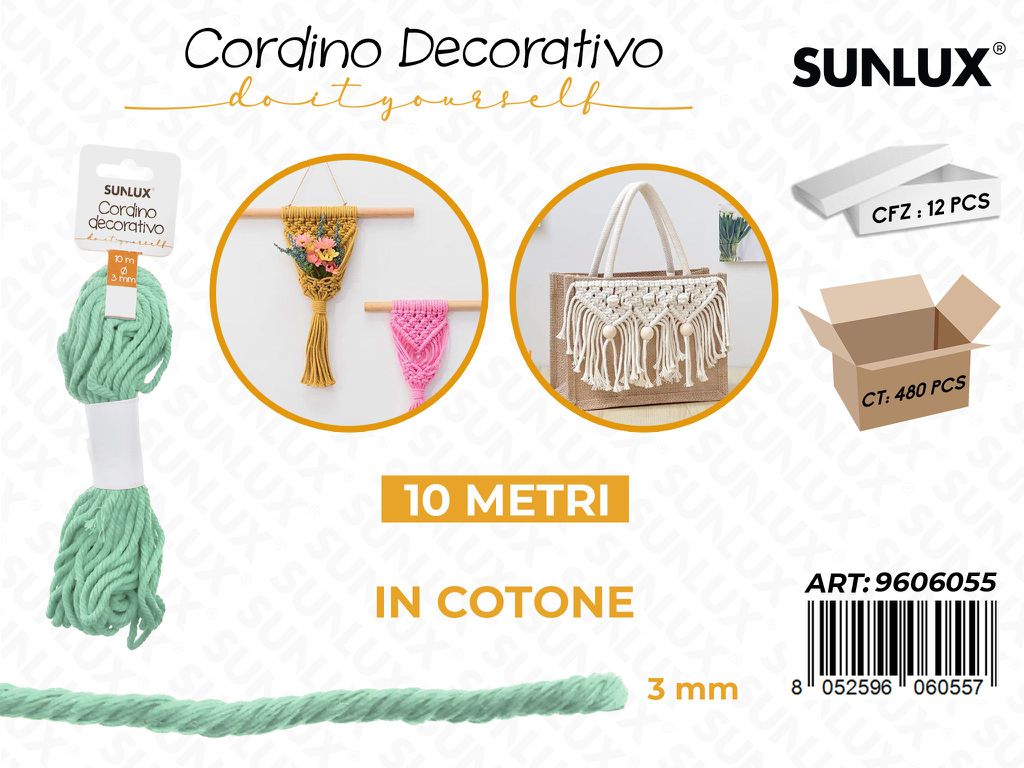 Sunlux Cordino Dec. in Cotone Azzurro 3MM*10MT