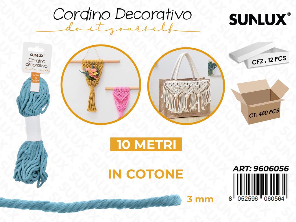 Sunlux Cordino Dec. in Cotone Celeste 3MM*10MT