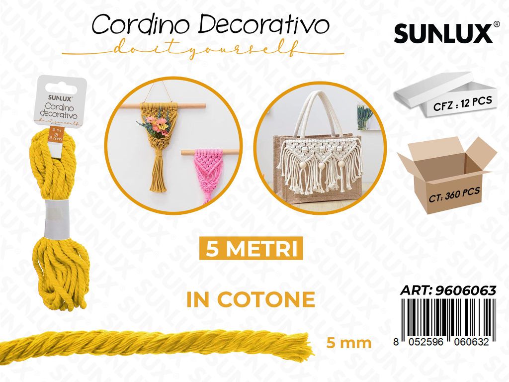 Sunlux Cordino Dec. in Cotone Giallo 5MM*5MT