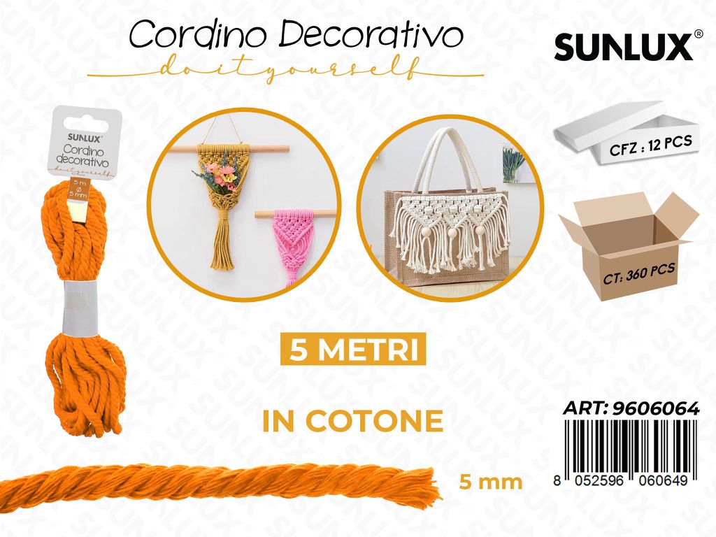 Sunlux Cordino Dec. in Cotone Arancione 5MM*5MT