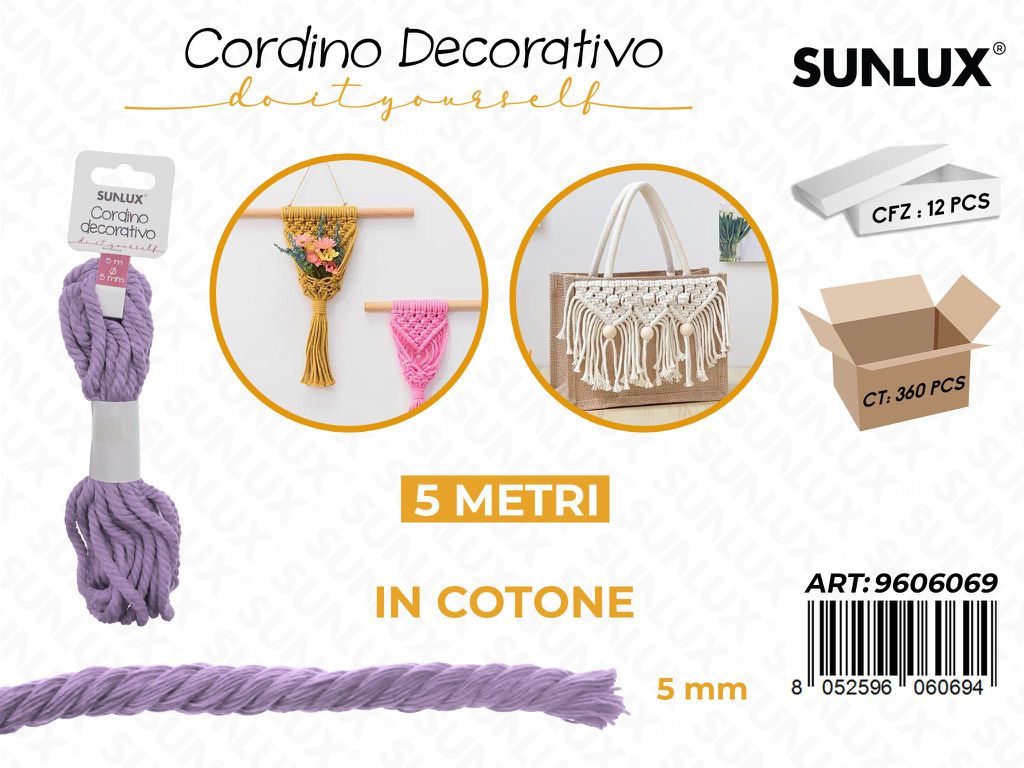 Sunlux Cordino Dec. in Cotone Lilla 5MM*5MT