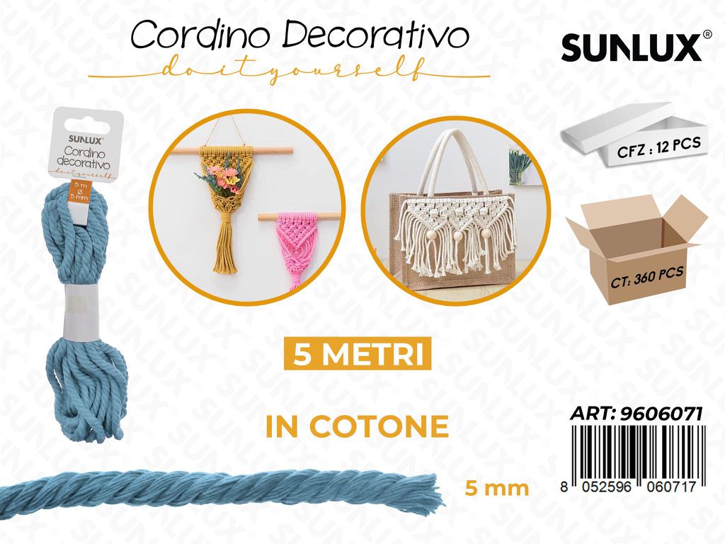 Sunlux Cordino Dec. in Cotone Celeste 5MM*5MT