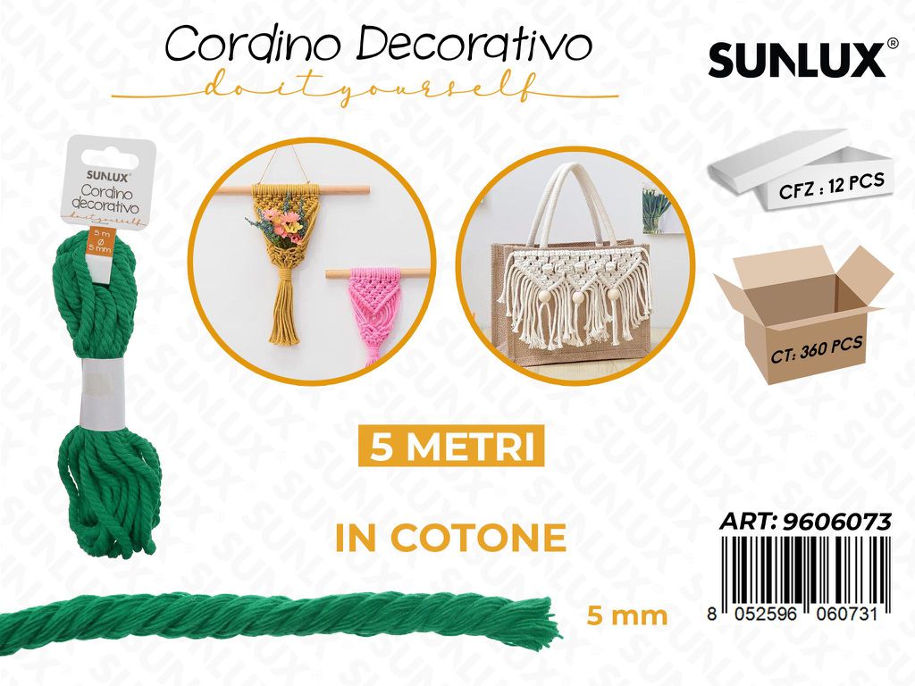 Sunlux Cordino Dec. in Cotone Verde Scu. 5MM*5MT