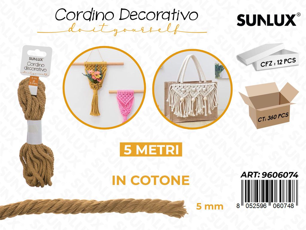 Sunlux Cordino Dec. in Cotone Marrone 5MM*5MT