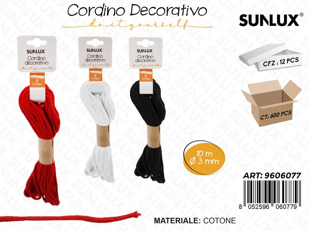 Sunlux Cordino Dec. Cotone Ass. 10MT*3MM