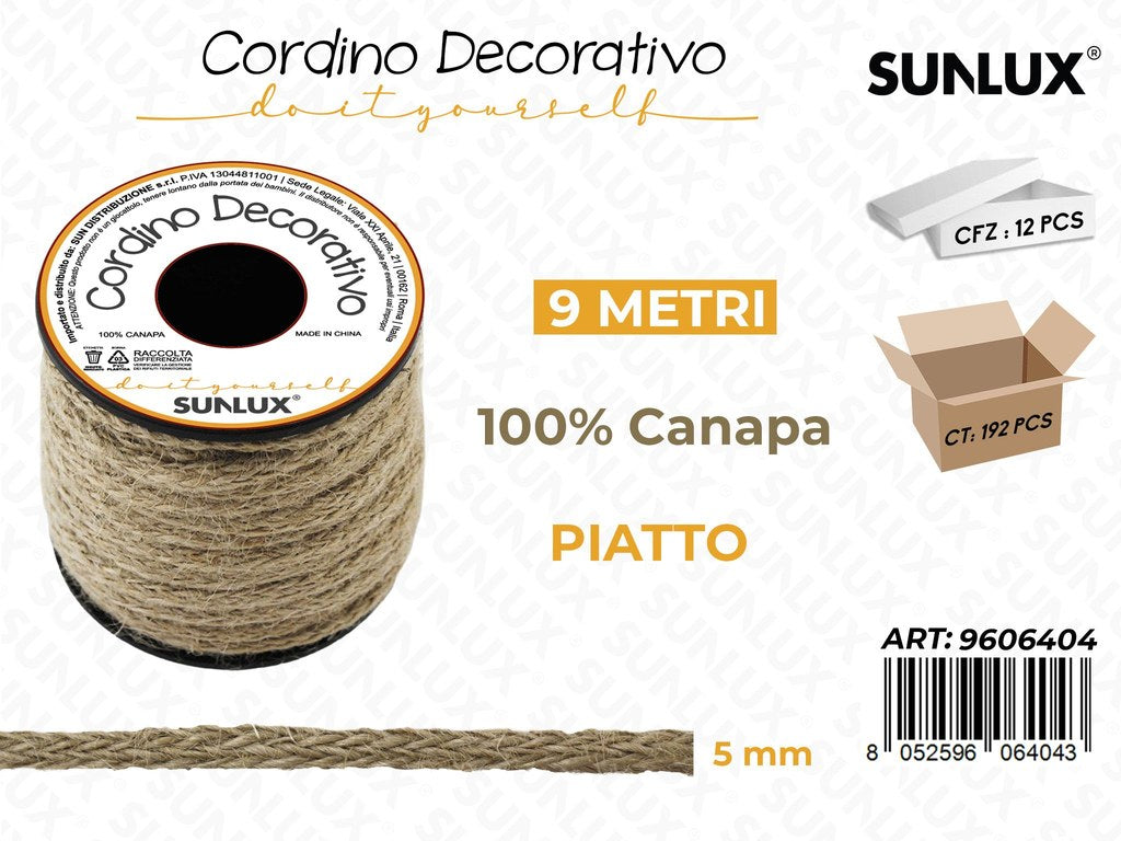 Sunlux Cordino Dec. Piatto in Canapa 9MT*5MM