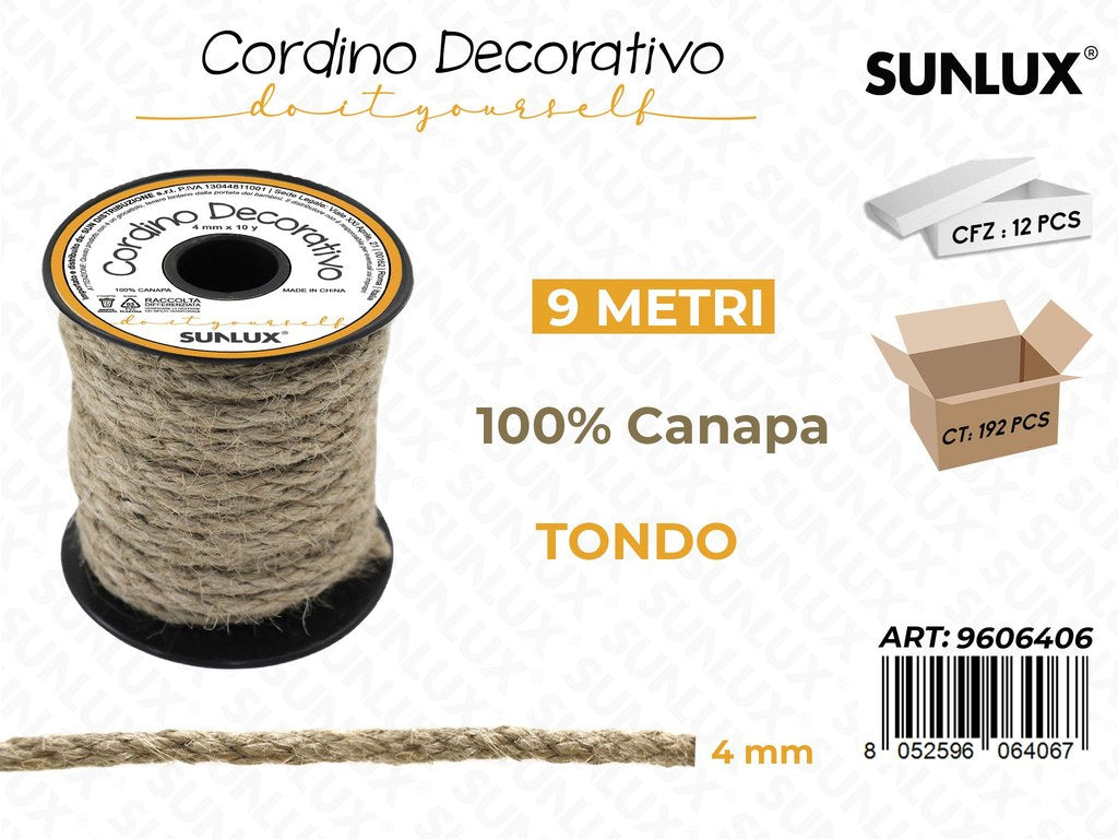 Sunlux Cordino Dec. Tondo in Canapa 9MT*4MM