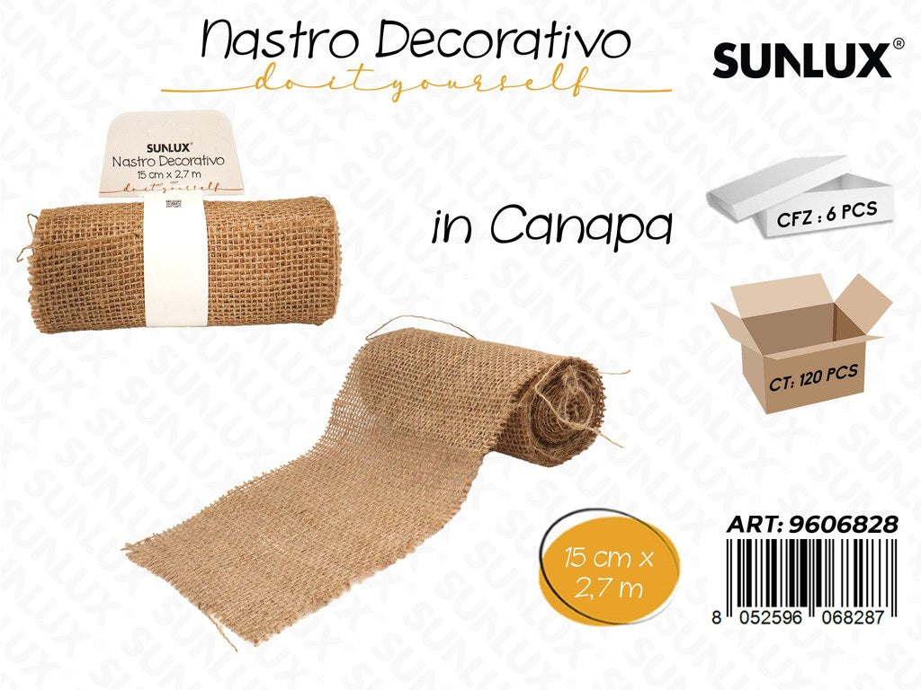 Sunlux Nastro Decorativo in Canapa 15CM*2.7M