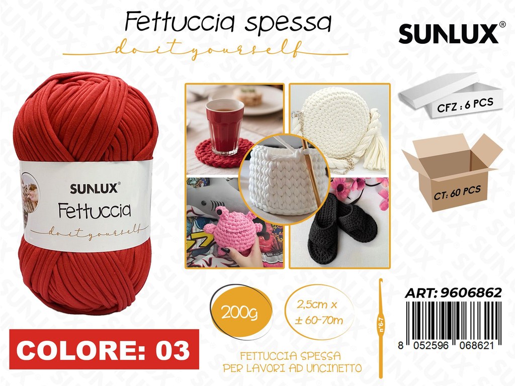 Sunlux Fettuccia Spessa 03 Rosso 200G 2.5CM*60-70MT